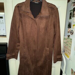 Allegra K Chocolate Brown Faux Suede Coat